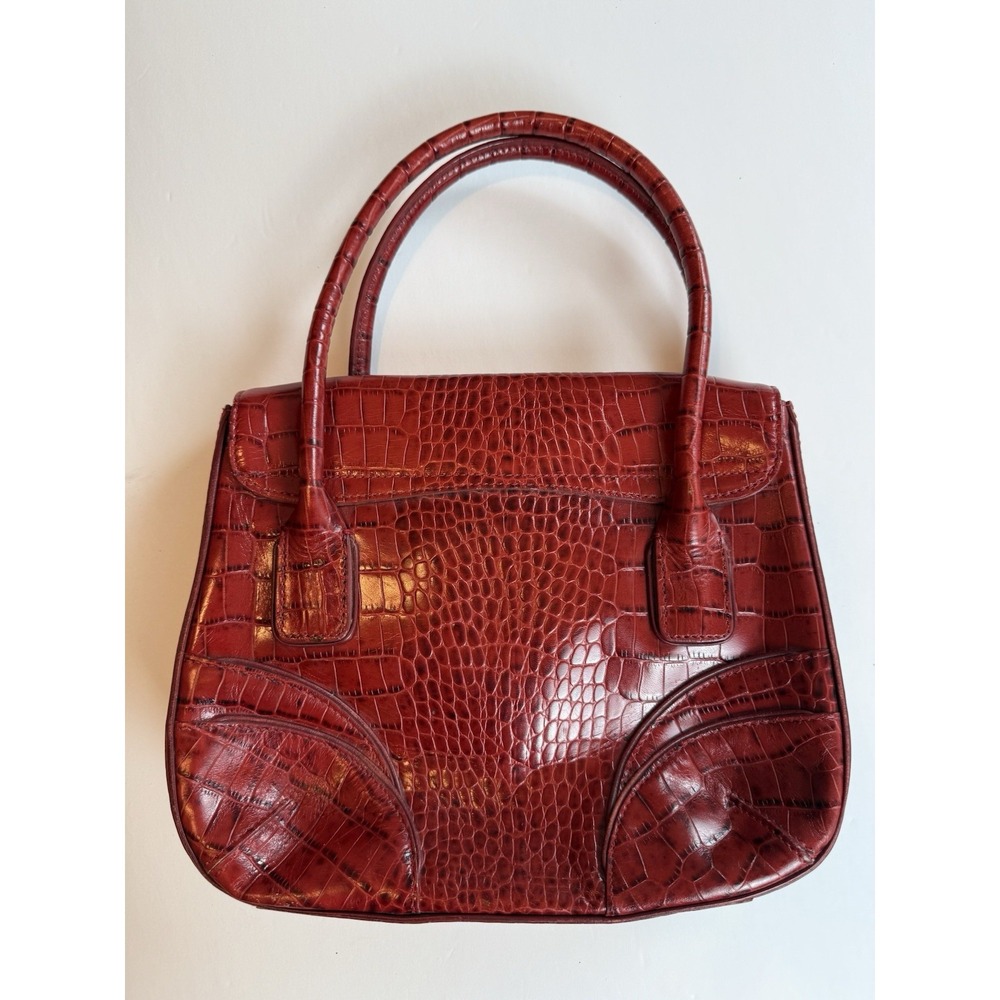 Antonio Melani Y2K Vintage Red Leather Croc Embossed Buckle Satchel Handbag - Picture 4 of 11